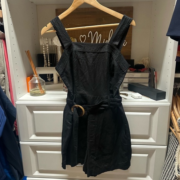 LOFT Linen Blend Belted Strappy Romper in Black - Picture 4 of 8